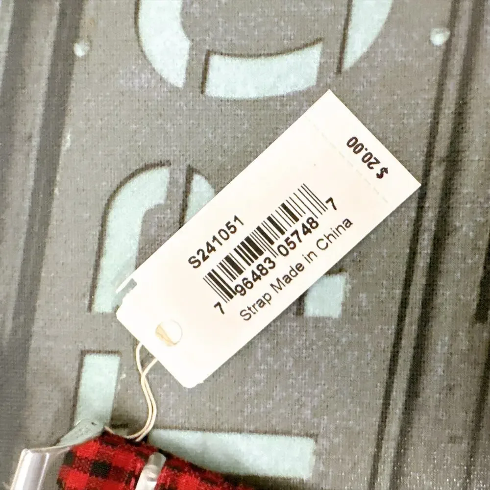 Fossil S241051 24mm Red‑Black Buffalo Plaid Fabric Watch Strap Unisex NWT
